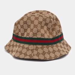 مملوكة مسبقًا Gucci Beige Web Detail GG Canvas Bucket Hat M 