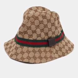 مملوكة مسبقًا Gucci Beige Web Detail GG Canvas Bucket Hat M 