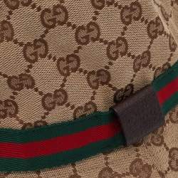 مملوكة مسبقًا Gucci Beige Web Detail GG Canvas Bucket Hat M 