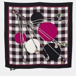 Pre Owned Gucci Multicolour Check & Golf Club Print Silk Scarf