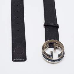 Pre Owned Gucci Black Guccissima Leather Interlocking G Buckle Belt 85CM