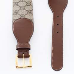 Pre Owned حزام غوتشي هورسبيت جلد وكانفاس جي جي سوبريم بيج/بني 90 سم