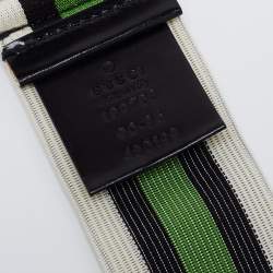 Pre Owned Gucci Green/White Web Elastic Band Interlocking G Belt 90CM