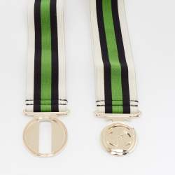 Pre Owned Gucci Green/White Web Elastic Band Interlocking G Belt 90CM