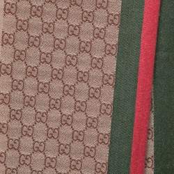 Pre Owned Gucci Brown GG Web Stripe Silk Wool Scarf