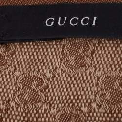Pre Owned Gucci Brown GG Web Stripe Silk Wool Scarf