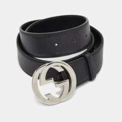 Pre Owned حزام غوتشي جلد غوتشيسيما أسود بإبزيم حروف G متداجلة 90 سم