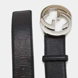 Pre Owned حزام غوتشي جلد غوتشيسيما أسود بإبزيم حروف G متداجلة 90 سم