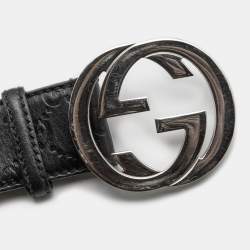 Pre Owned حزام غوتشي جلد غوتشيسيما أسود بإبزيم حروف G متداجلة 90 سم