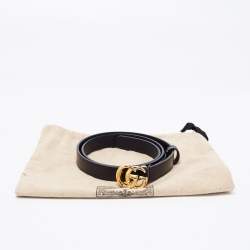 Pre Owned Gucci Black Leather GG Marmont Slim Belt 75CM