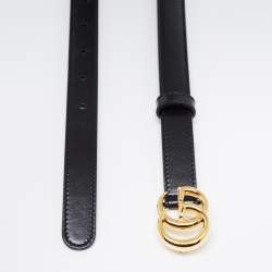 Pre Owned Gucci Black Leather GG Marmont Slim Belt 75CM