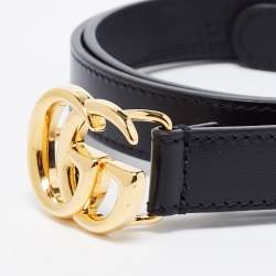 Pre Owned Gucci Black Leather GG Marmont Slim Belt 75CM