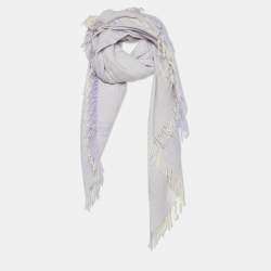 Gucci Lilac GG Monogram Wool & Silk Fringed Shawl 