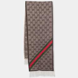 مملوكة مسبقًا Gucci Brown GG Jacquard Wool Fringed Muffler 