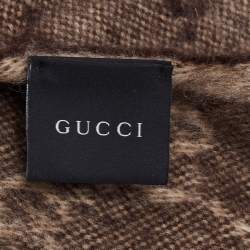 مملوكة مسبقًا Gucci Brown GG Jacquard Wool Fringed Muffler 