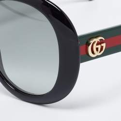 Pre Owned Gucci Black/Web GG0712S Round Sunglasses