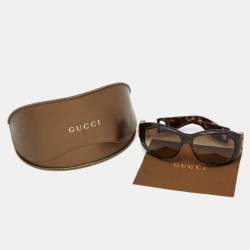 Pre Owned Gucci Brown Havana/ Grey Gradient GG 2970 Bamboo Horsebit Rectangle Sunglasses