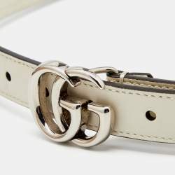 Pre Owned Gucci Off White Leather GG Marmont Slim Buckle Belt 90CM