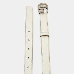 Pre Owned Gucci Off White Leather GG Marmont Slim Buckle Belt 90CM