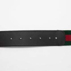 Pre Owned Gucci Black Web Canvas and Leather GG Marmont Buckle Belt 90CM