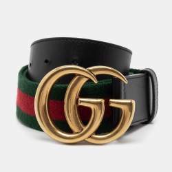 Pre Owned Gucci Black Web Canvas and Leather GG Marmont Buckle Belt 90CM