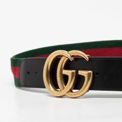 Pre Owned Gucci Black Web Canvas and Leather GG Marmont Buckle Belt 90CM