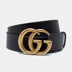 Pre Owned حزام غوتشي جي جي مارمونت جلد أسود بإبزيم 80 سم