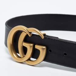 Pre Owned حزام غوتشي جي جي مارمونت جلد أسود بإبزيم 80 سم