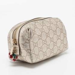 Pre Owned Gucci Metallic Gold GG Leather Pouch