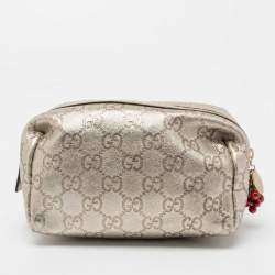Pre Owned Gucci Metallic Gold GG Leather Pouch