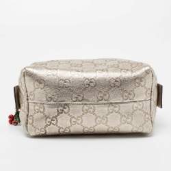 Pre Owned Gucci Metallic Gold GG Leather Pouch