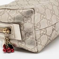 Pre Owned Gucci Metallic Gold GG Leather Pouch