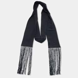 Pre Owned Gucci Black Crepe Silk Fringed Stole
