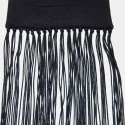 Pre Owned Gucci Black Crepe Silk Fringed Stole