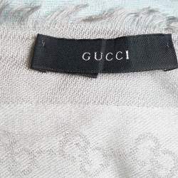 Gucci Light Blue Ombre Guccissima Jacquard Wool & Silk Triangle Shawl