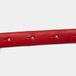 Pre Owned Gucci Red Leather Horsebit Skinny Buckle Belt 95CM