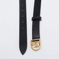 Pre Owned Gucci Black Leather Framed Double G Buckle Belt 90 CM