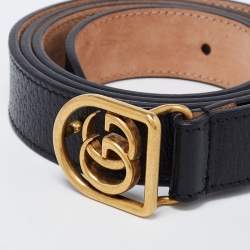 Pre Owned Gucci Black Leather Framed Double G Buckle Belt 90 CM