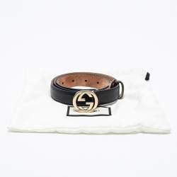 Pre Owned Gucci Black Leather Interlocking G Slim Belt 85 CM