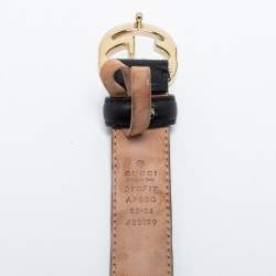 Pre Owned Gucci Black Leather Interlocking G Slim Belt 85 CM
