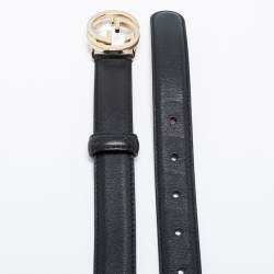 Pre Owned Gucci Black Leather Interlocking G Slim Belt 85 CM