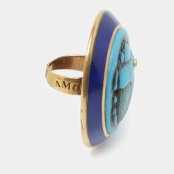 Gucci Aged Gold Tone Turquoise Beetle Cocktail Ring S