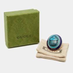 Gucci Aged Gold Tone Turquoise Beetle Cocktail Ring S