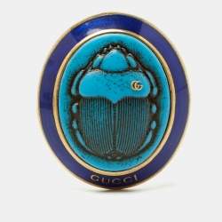 Gucci Aged Gold Tone Turquoise Beetle Cocktail Ring S