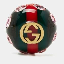 Pre Owned Gucci Vintage Sylvie Web Crystal Pin Brooch