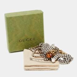 Pre Owned Gucci Multi Strand Crystal Lion Head Choker Necklace S