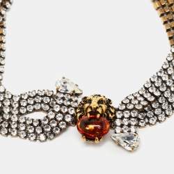 Pre Owned Gucci Multi Strand Crystal Lion Head Choker Necklace S