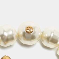 Pre Owned Gucci Aged Gold Tone Crystals & Pearl Bee Bracelet XL