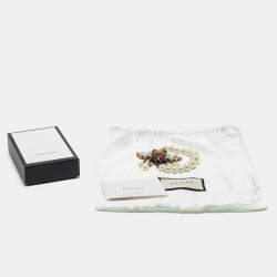 Pre Owned Gucci Aged Gold Tone Crystals & Pearl Bee Bracelet XL