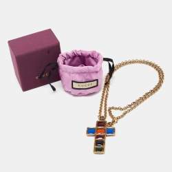 Gucci Multicolor Gripoix Cross Pendant Necklace